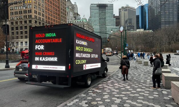 Digital advertising trucks flash Kashmir freedom messages In New York, Washington