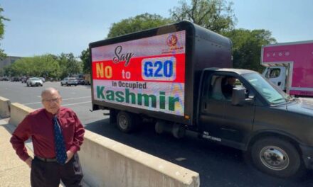 Digital advertising truck in Washington flash messages: Say no to G20 in Kashmir